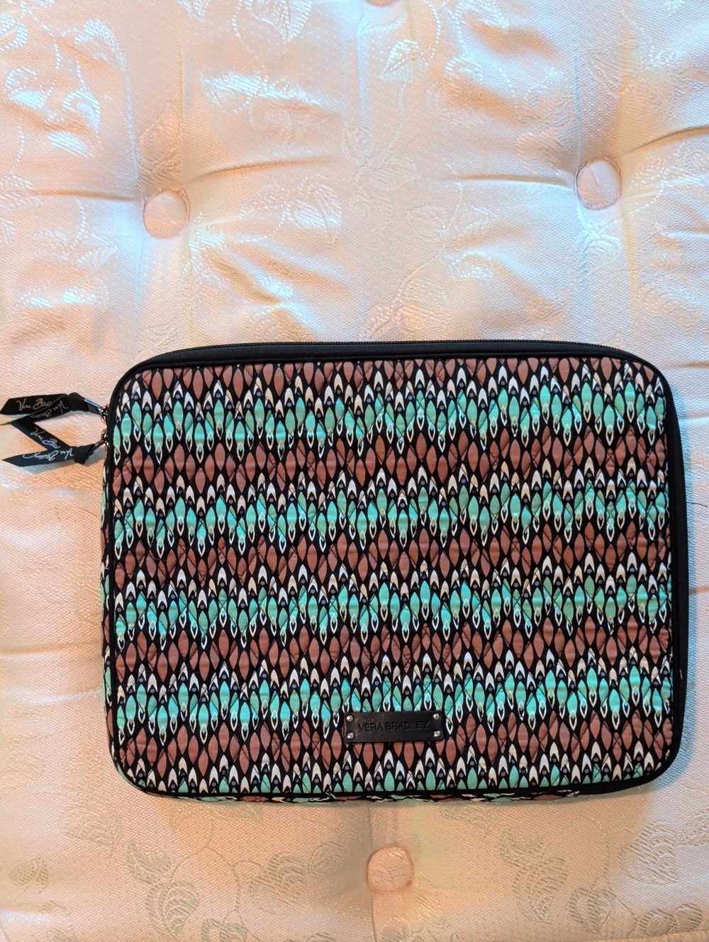 Vera Bradley Aqua and Brown Geometric Tablet Sleeve